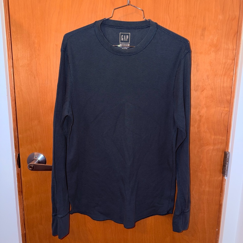 GAP Men's teal/ Dark Blue Long Sleeve Tee waffle knit style